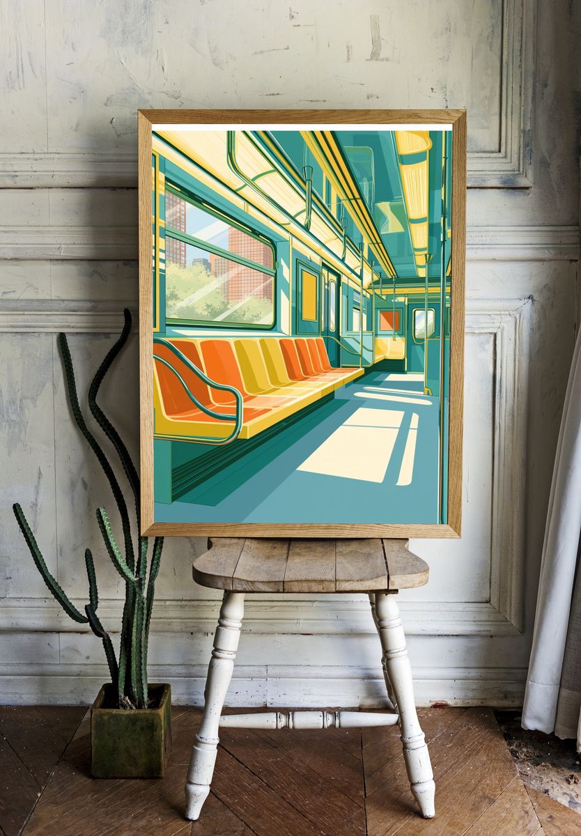 Sunlit Subway Interior Illustration Poster. room preview