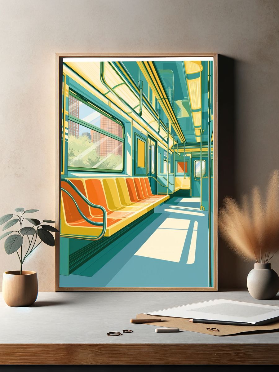 Sunlit Subway Interior Illustration Poster. — room view 2