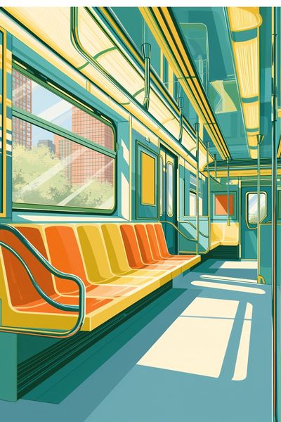 Sunlit Subway Interior Illustration Poster.