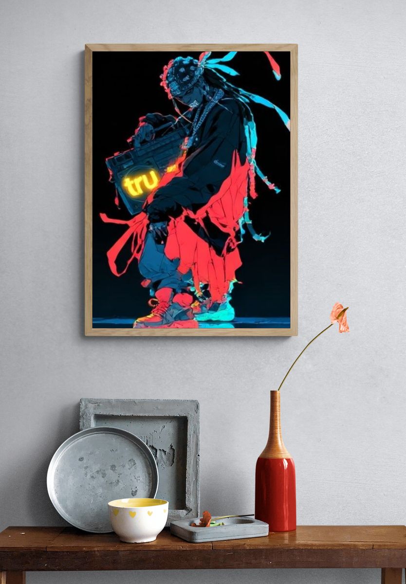 Neon Street Figure Illustration Poster. — room view 3