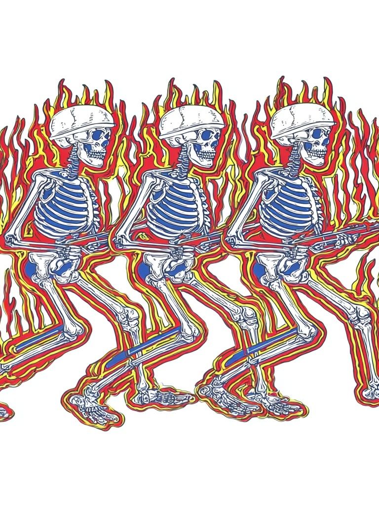 Flaming Skeleton Trio Illustration Poster. poster — illustration art
