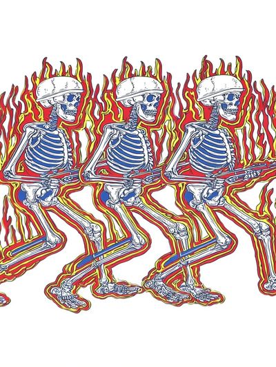 Flaming Skeleton Trio Illustration Poster. poster print