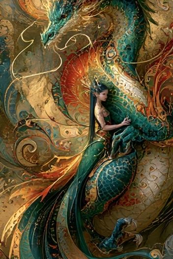 Dragon Embrace Fantasy Poster. poster — illustration art