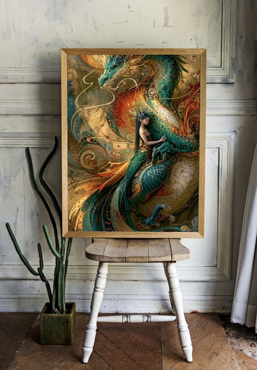 Dragon Embrace Fantasy Poster. — room view 1