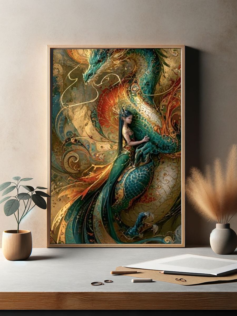 Dragon Embrace Fantasy Poster. — room view 2