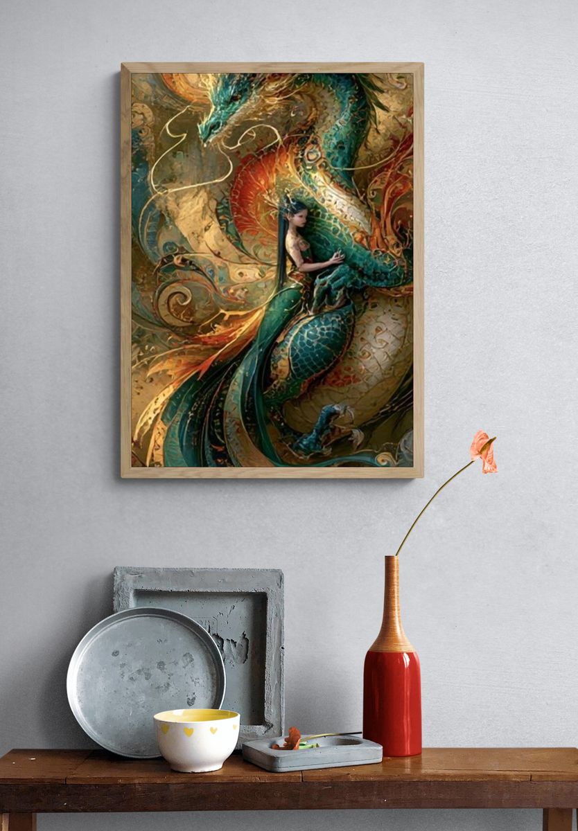 Dragon Embrace Fantasy Poster. — room view 3