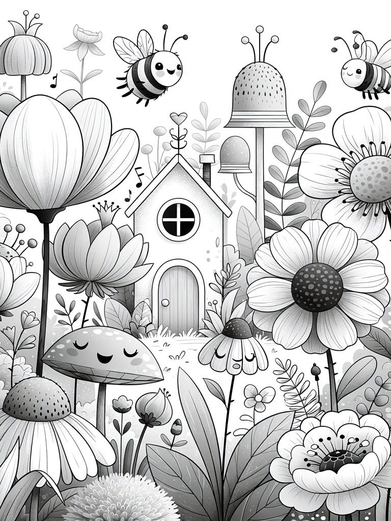 Whimsical Garden Bees Illustration Poster. poster — illustration art