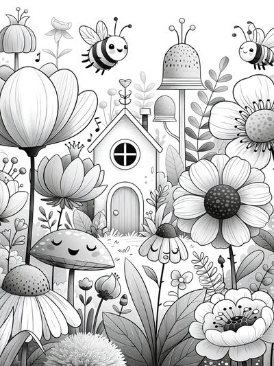 Whimsical Garden Bees Illustration Poster. poster