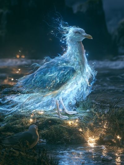 Glowing Seagull Fantasy Illustration Poster.