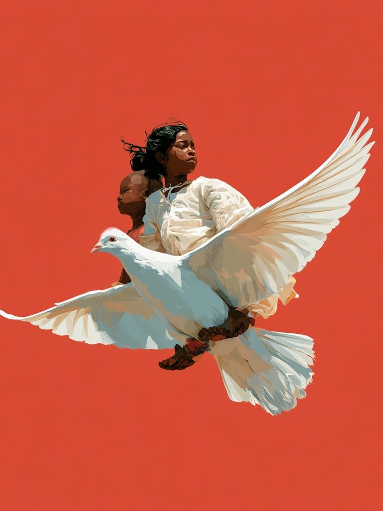 Girl and Dove Digital Art Poster. poster detail