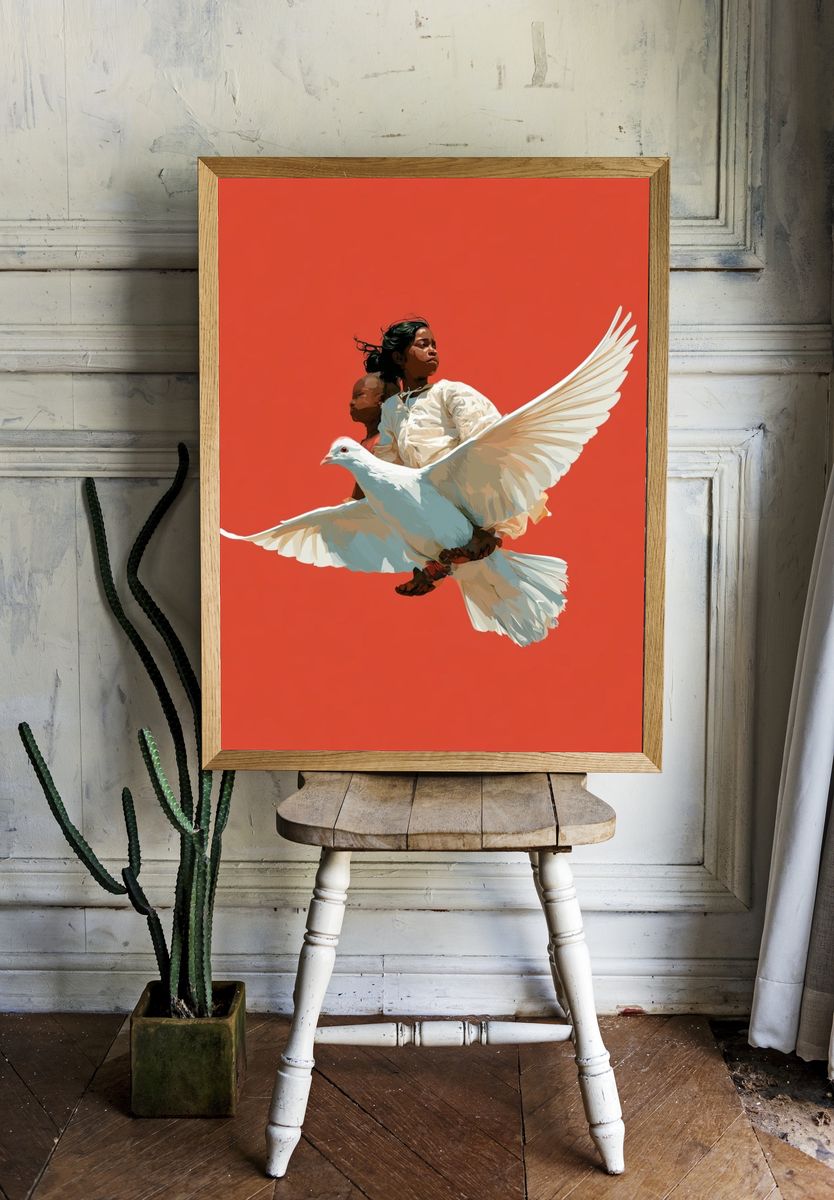 Girl and Dove Digital Art Poster. — room view 1