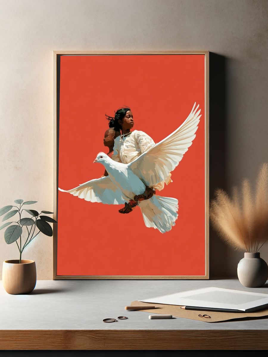Girl and Dove Digital Art Poster. — room view 2