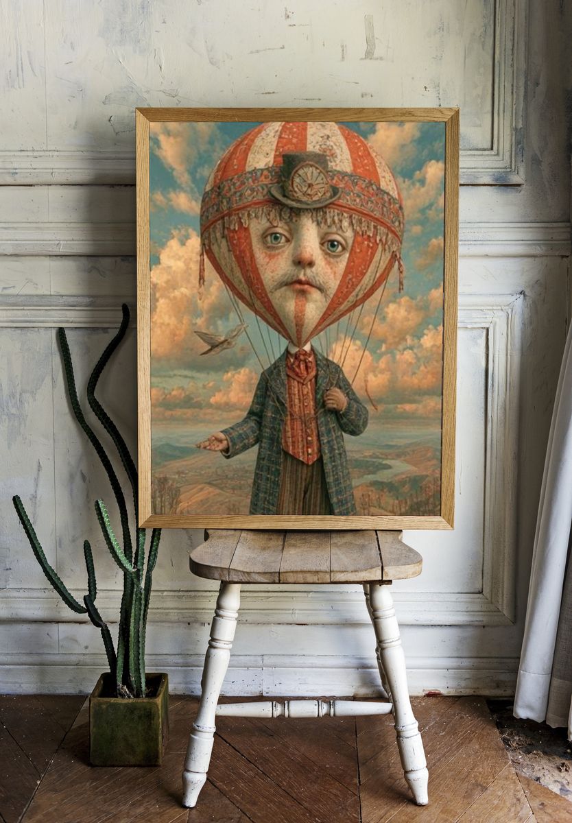 Surreal Balloon Boy Illustration Poster. — room view 1