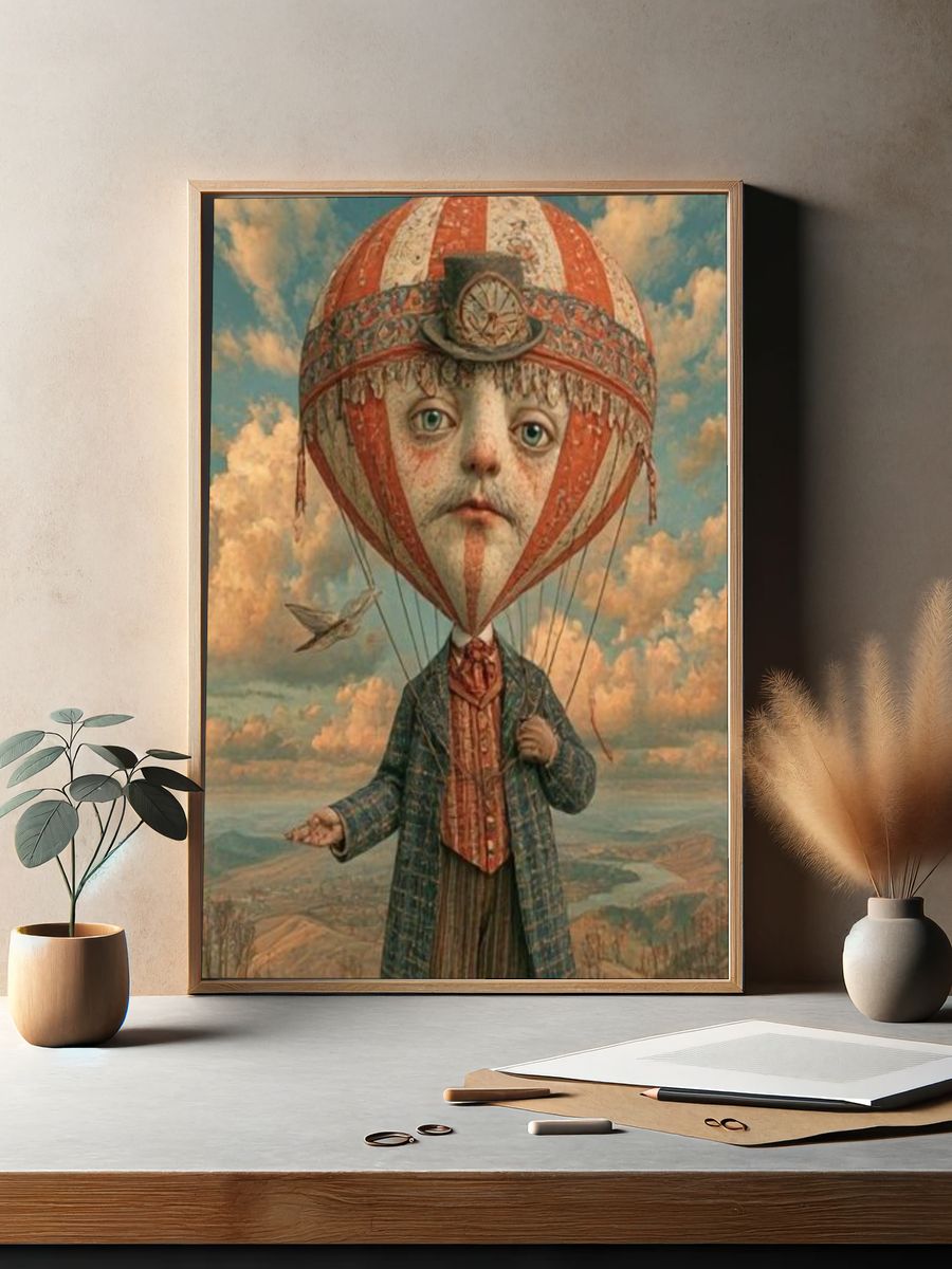 Surreal Balloon Boy Illustration Poster. — room view 2