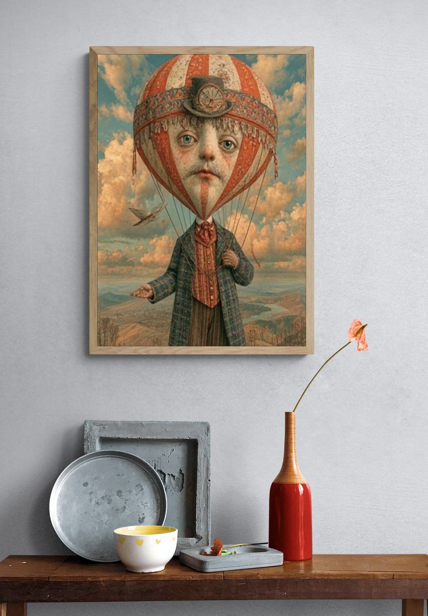 Surreal Balloon Boy Illustration Poster. — room view 3