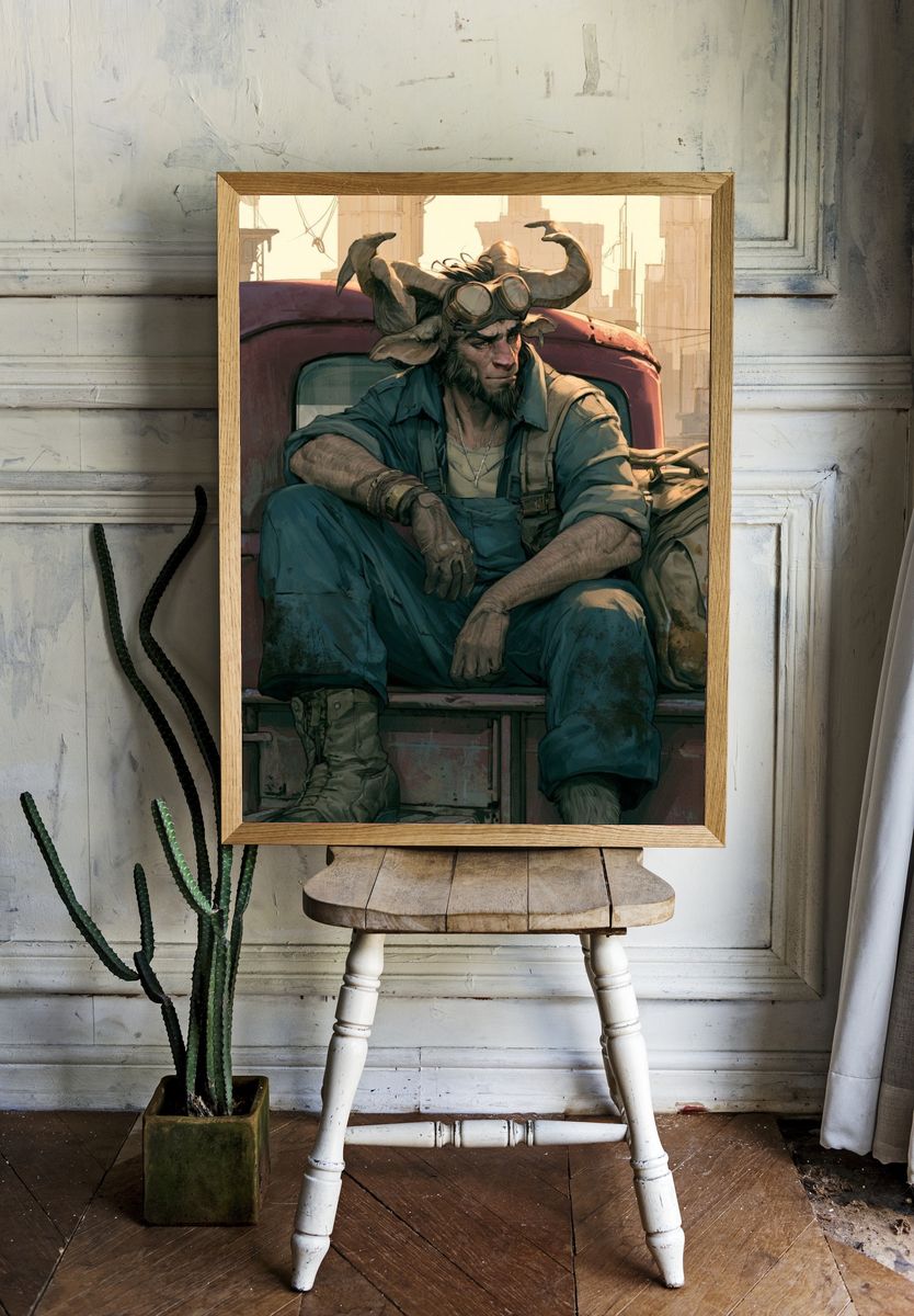 Horned Traveler Digital Art Poster. room preview