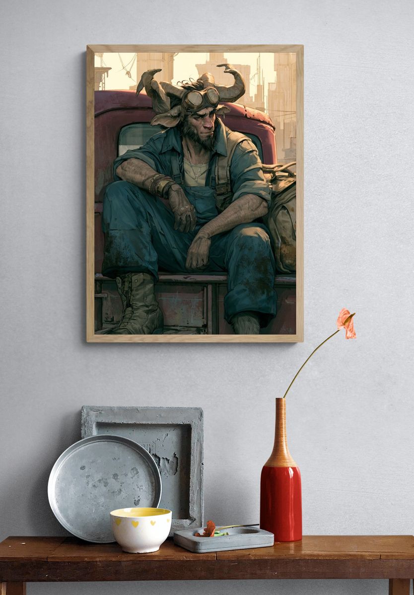 Horned Traveler Digital Art Poster. — room view 3