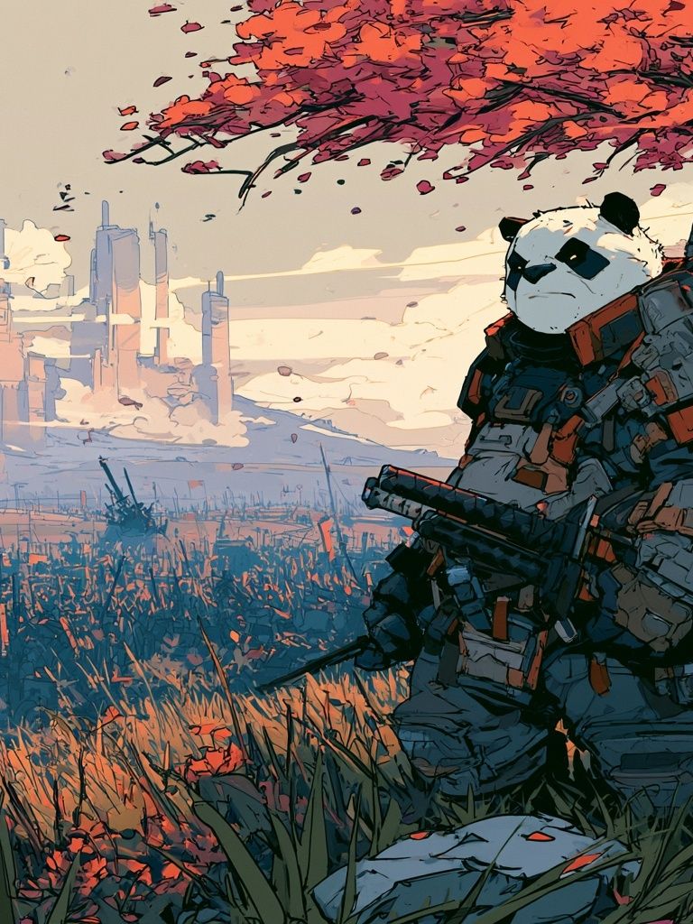 Panda Samurai Sci-Fi Illustration Poster. poster — illustration art