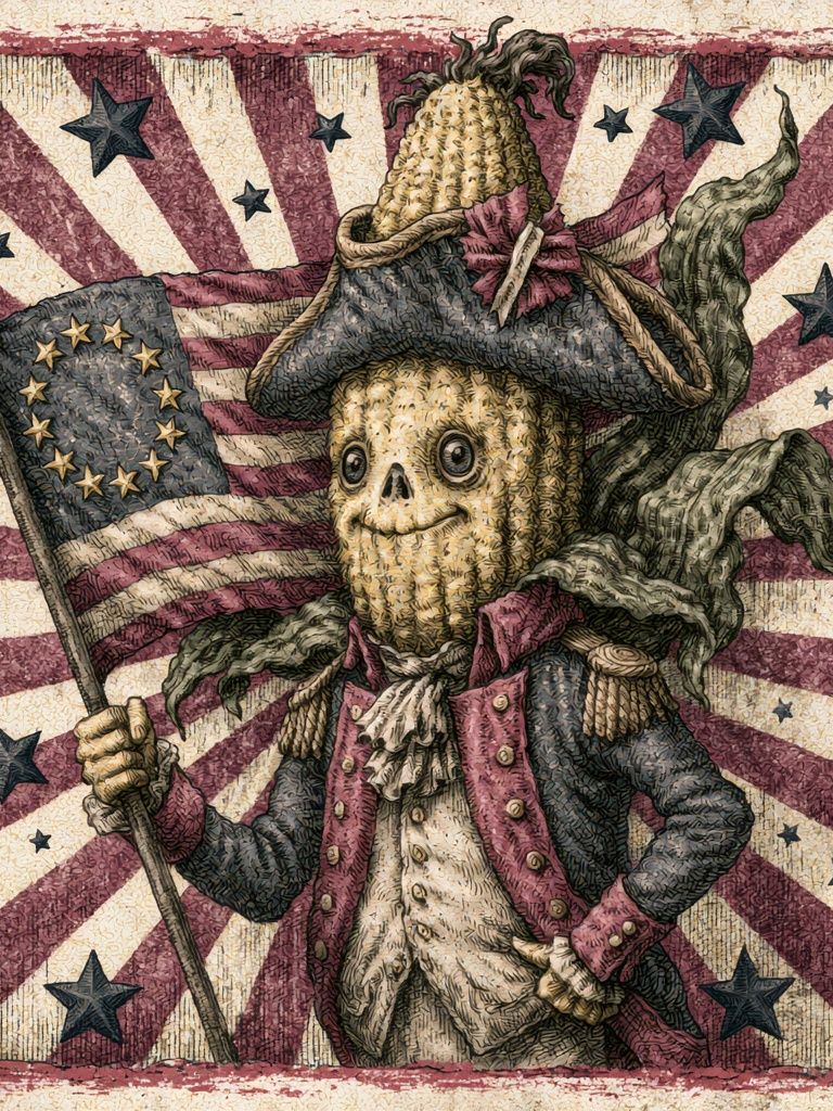 Patriotic Skeleton Corn Illustration Poster. poster detail