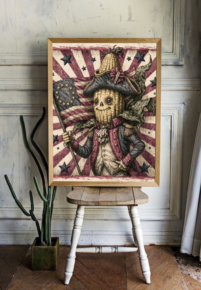 Patriotic Skeleton Corn Illustration Poster. — room view 1
