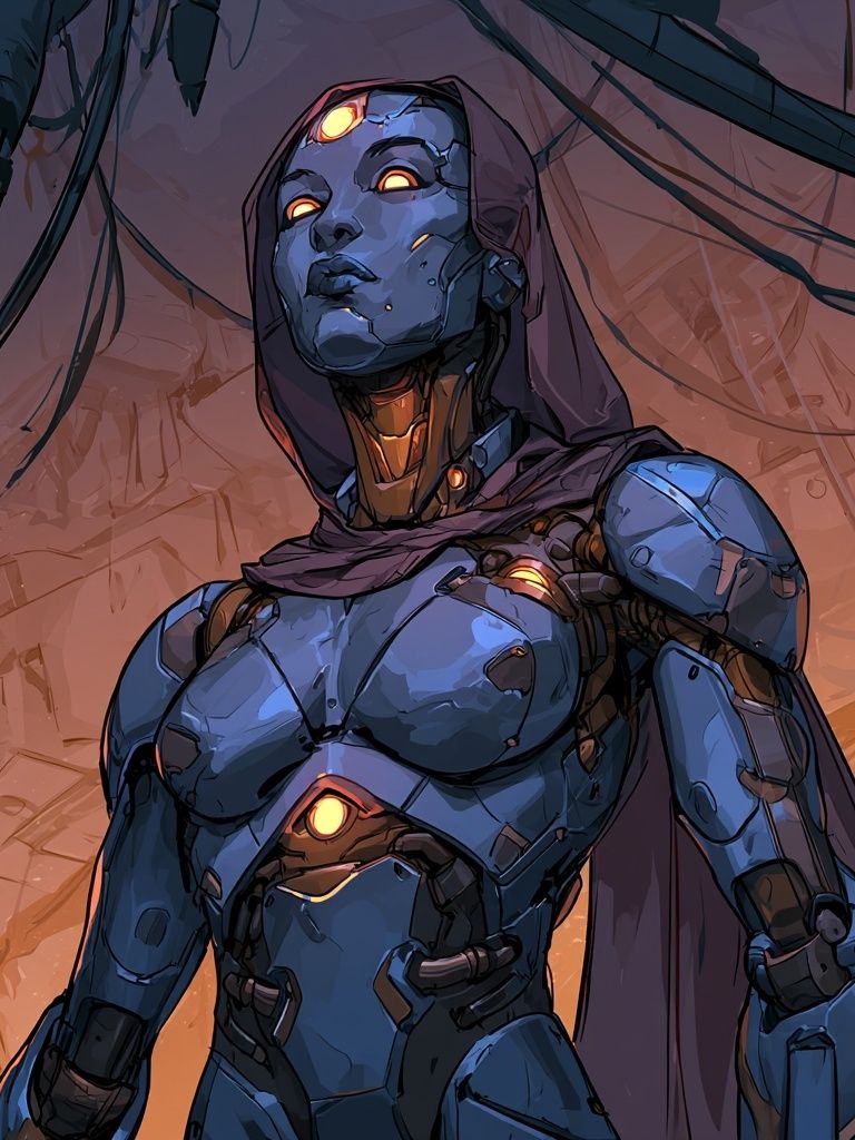 Cybernetic Guardian Digital Art Poster. poster detail