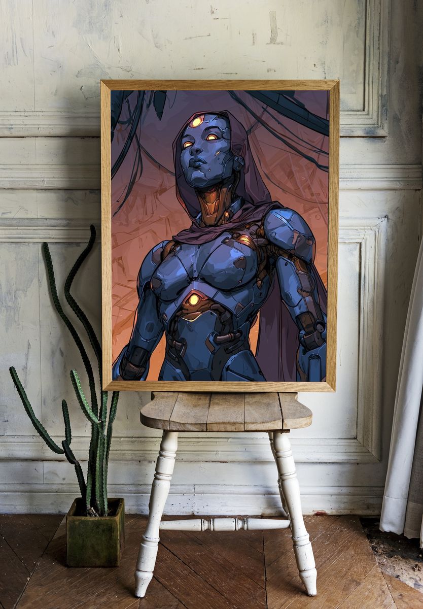 Cybernetic Guardian Digital Art Poster. room preview