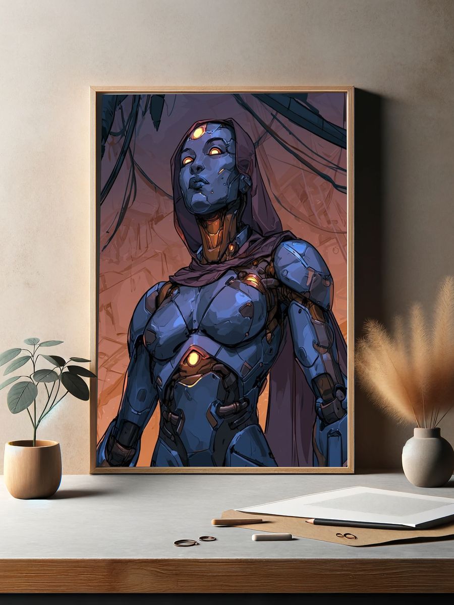Cybernetic Guardian Digital Art Poster. — room view 2