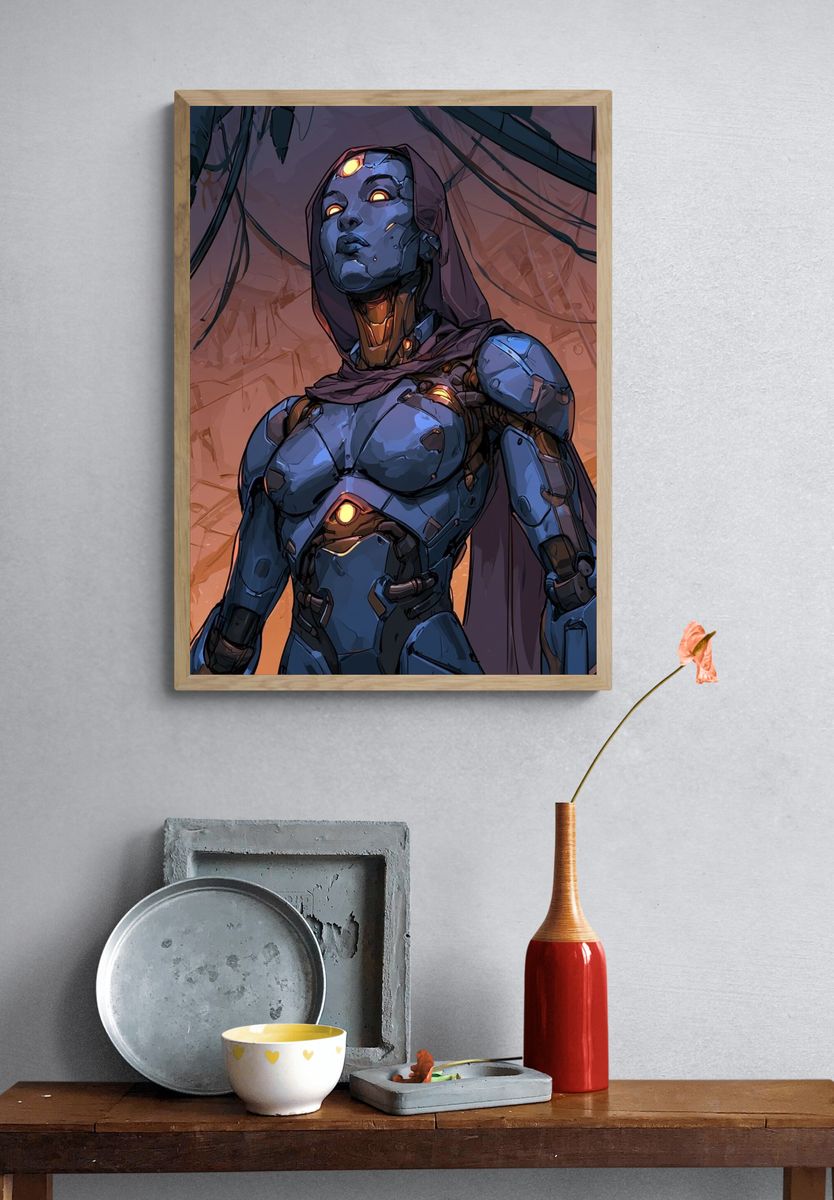 Cybernetic Guardian Digital Art Poster. — room view 3