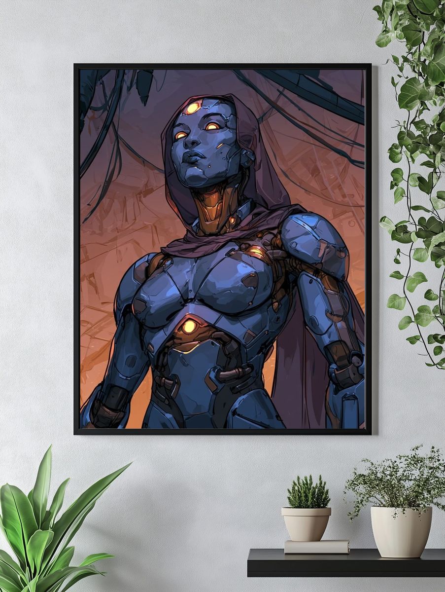 Cybernetic Guardian Digital Art Poster. — room view 4