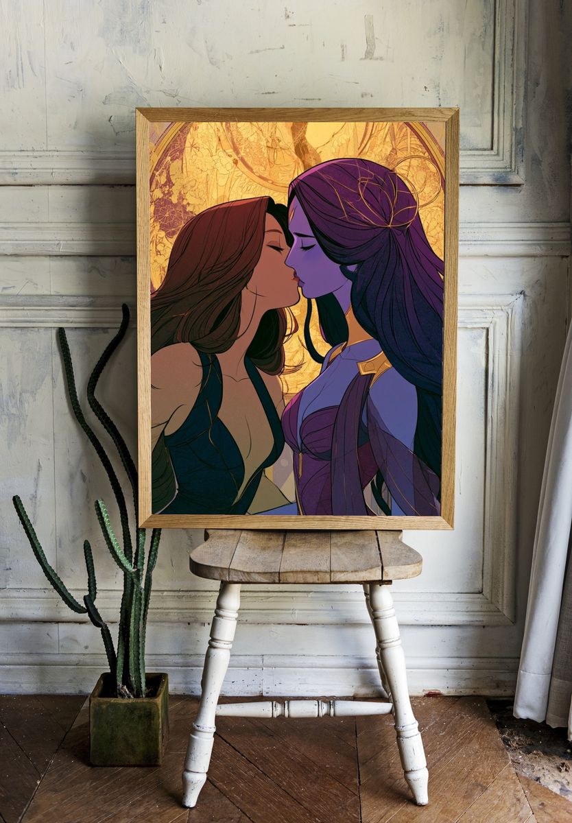 Moonlit Kiss Illustration Poster. room preview