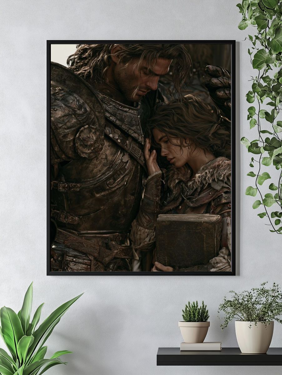 Fantasy Knight and Woman — Illustration Print. — room view 4