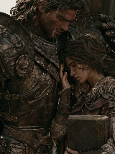 Fantasy Knight and Woman — Illustration Print.
