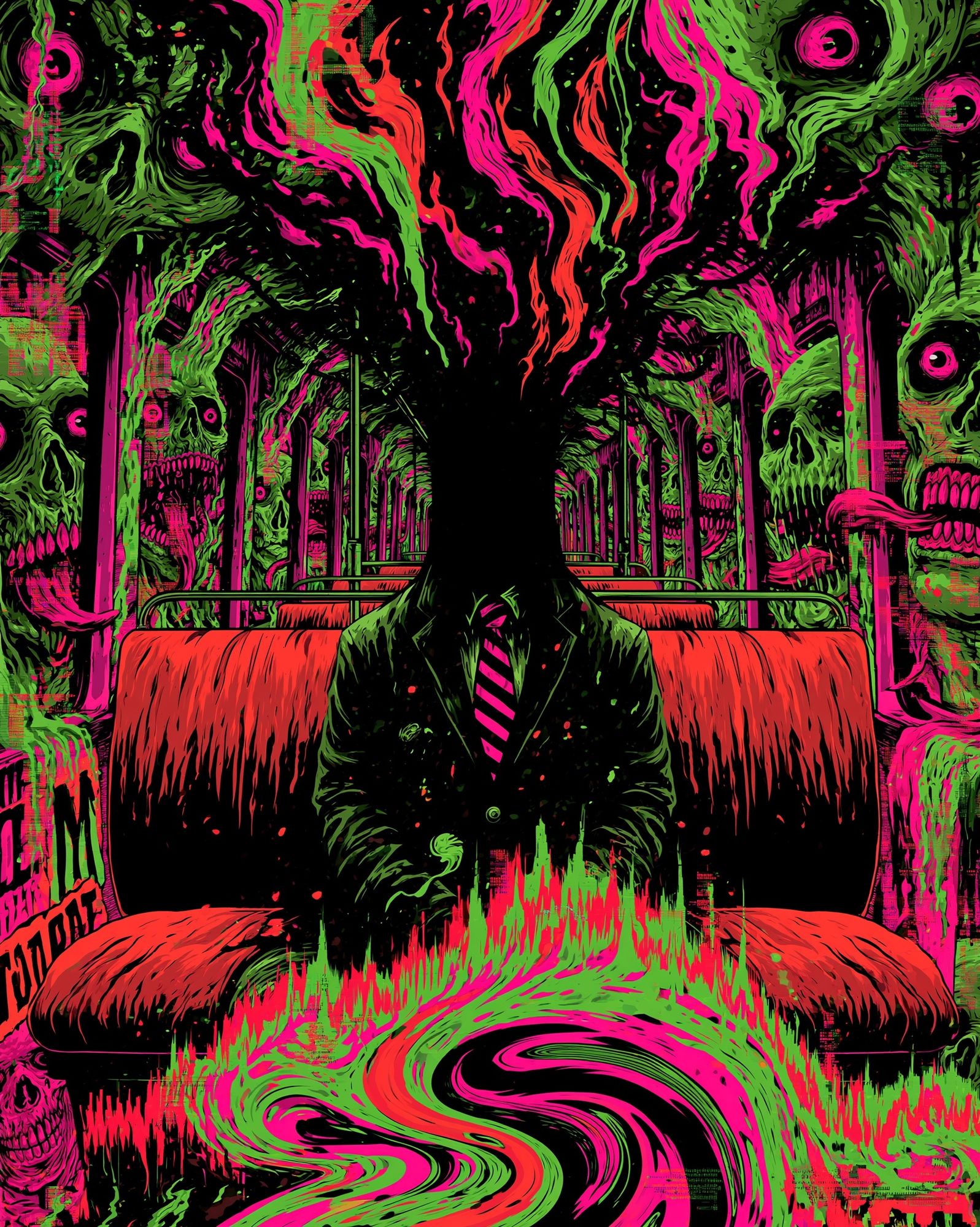 Neon Skull Train Surrealism Poster. poster — illustration art