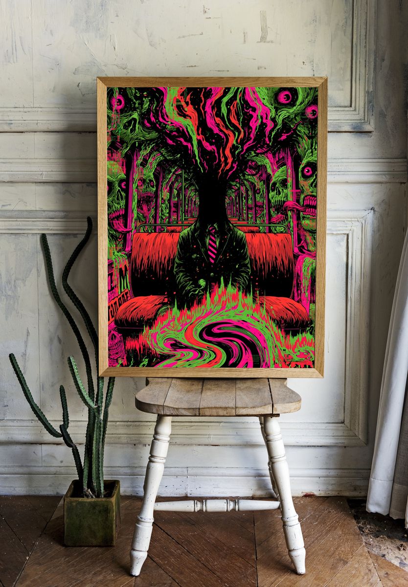Neon Skull Train Surrealism Poster. room preview
