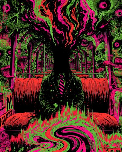 Neon Skull Train Surrealism Poster. poster