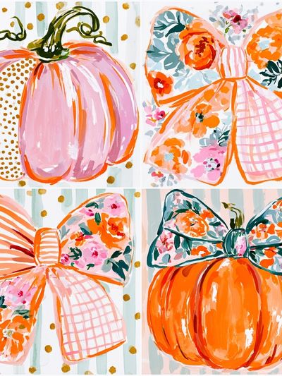 Pumpkin Bow Watercolor Illustration Poster. poster print