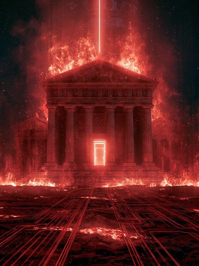 Burning Temple Digital Art Poster. poster