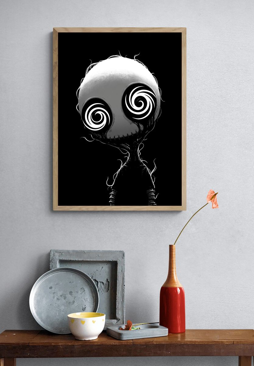 Spooky Spiral Doll Illustration Poster. — room view 3