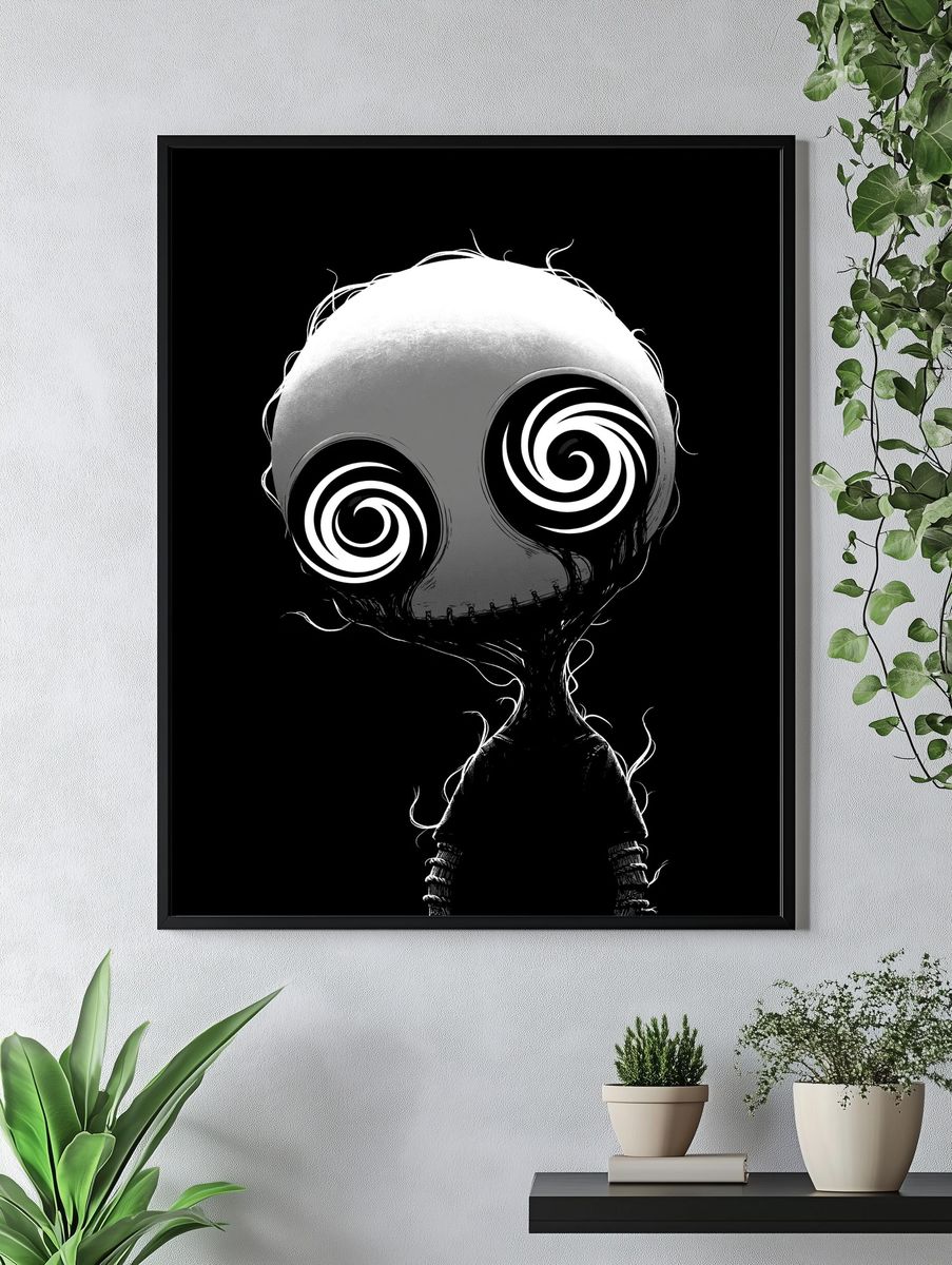 Spooky Spiral Doll Illustration Poster. — room view 4