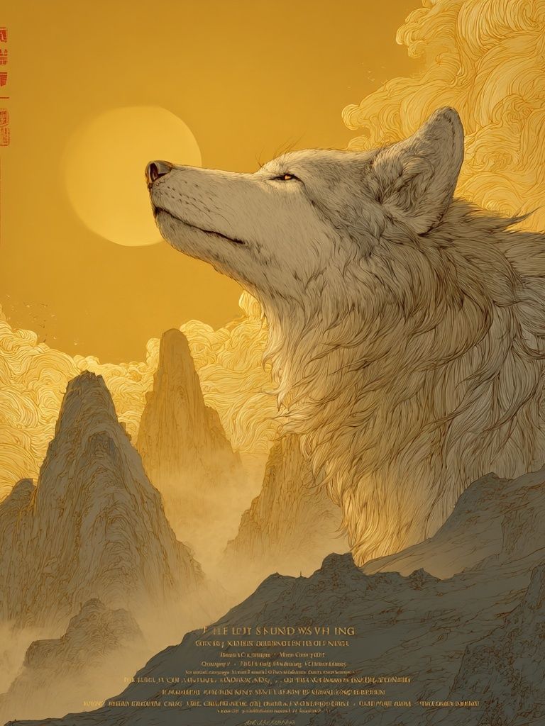 Golden Wolf Mountain Poster. poster — illustration art