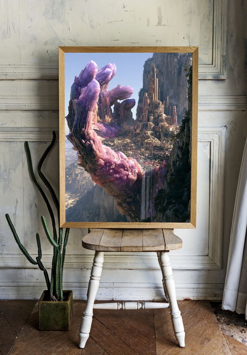 Crystal Cliff Cityscape Fantasy Print. room preview