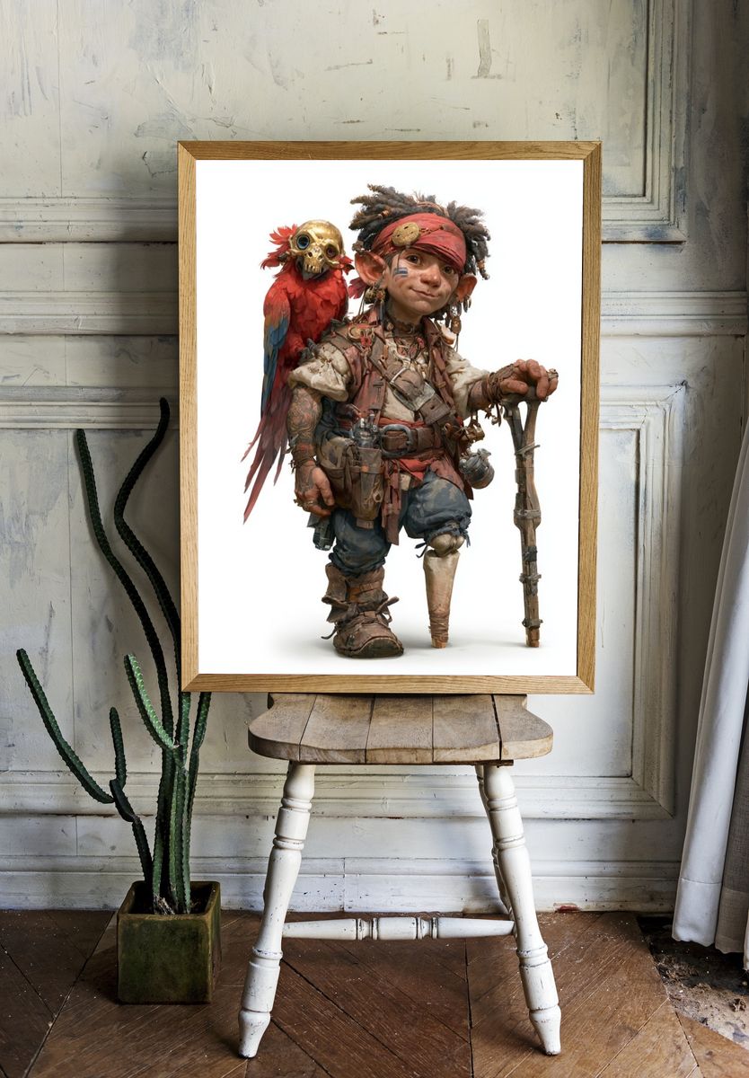 Fantasy Pirate Gnome Illustration Poster. room preview