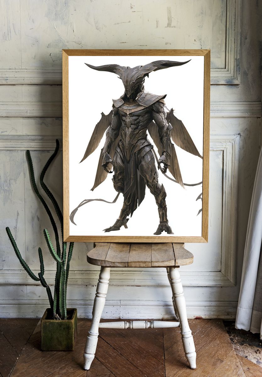 Winged Dark Warrior Fantasy Print. room preview