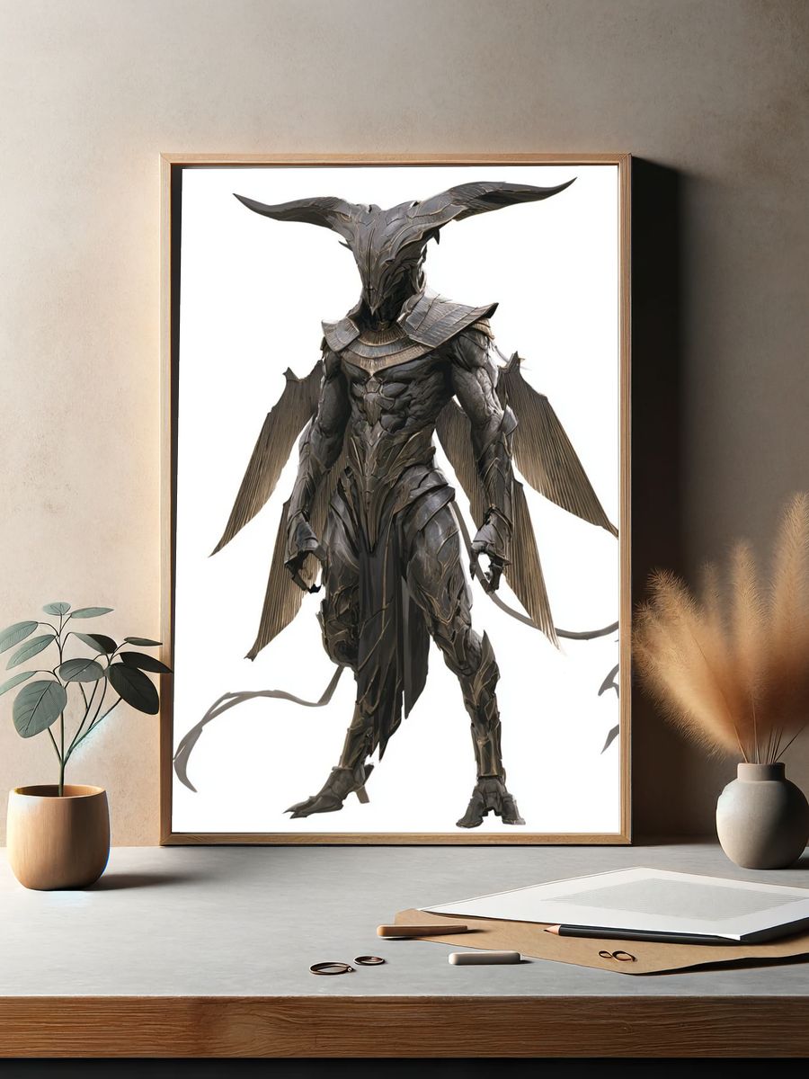 Winged Dark Warrior Fantasy Print. — room view 2