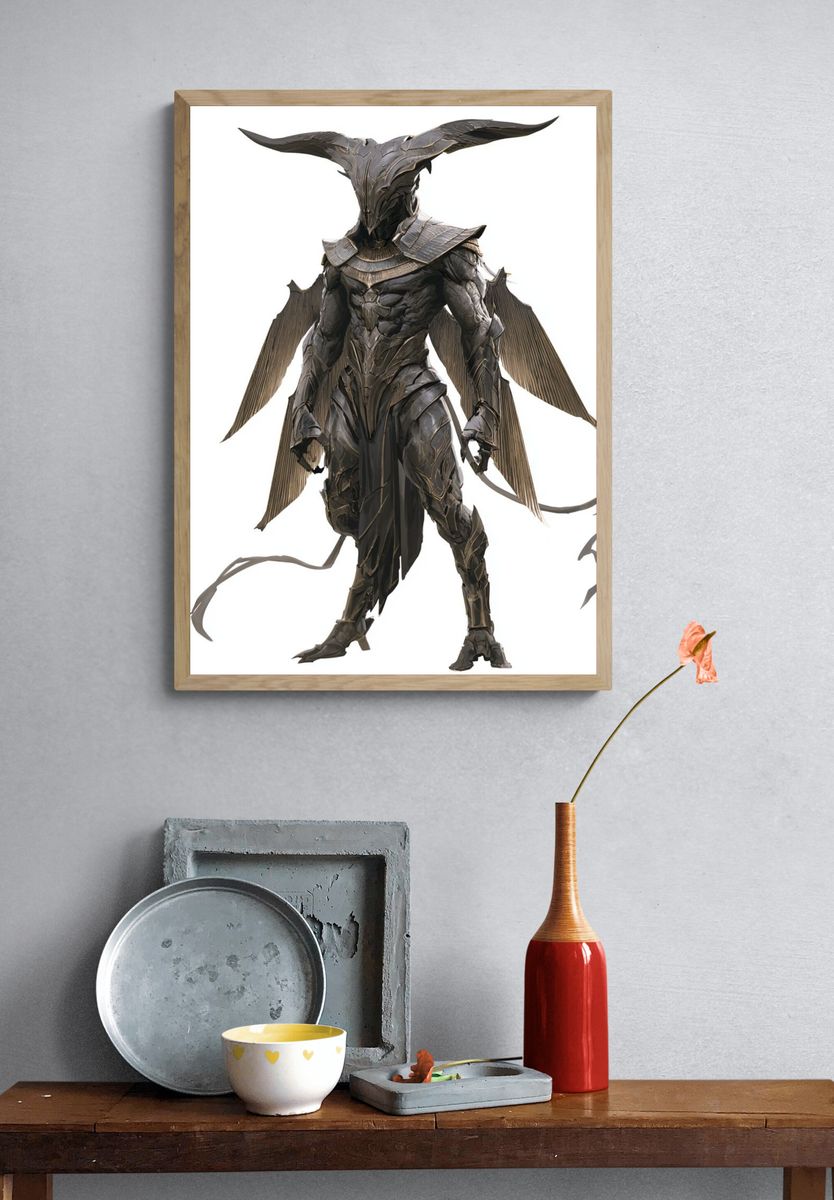 Winged Dark Warrior Fantasy Print. — room view 3