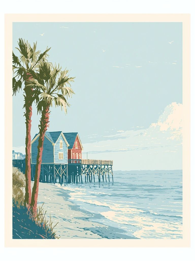 Coastal Pier at Sunrise Print. poster detail