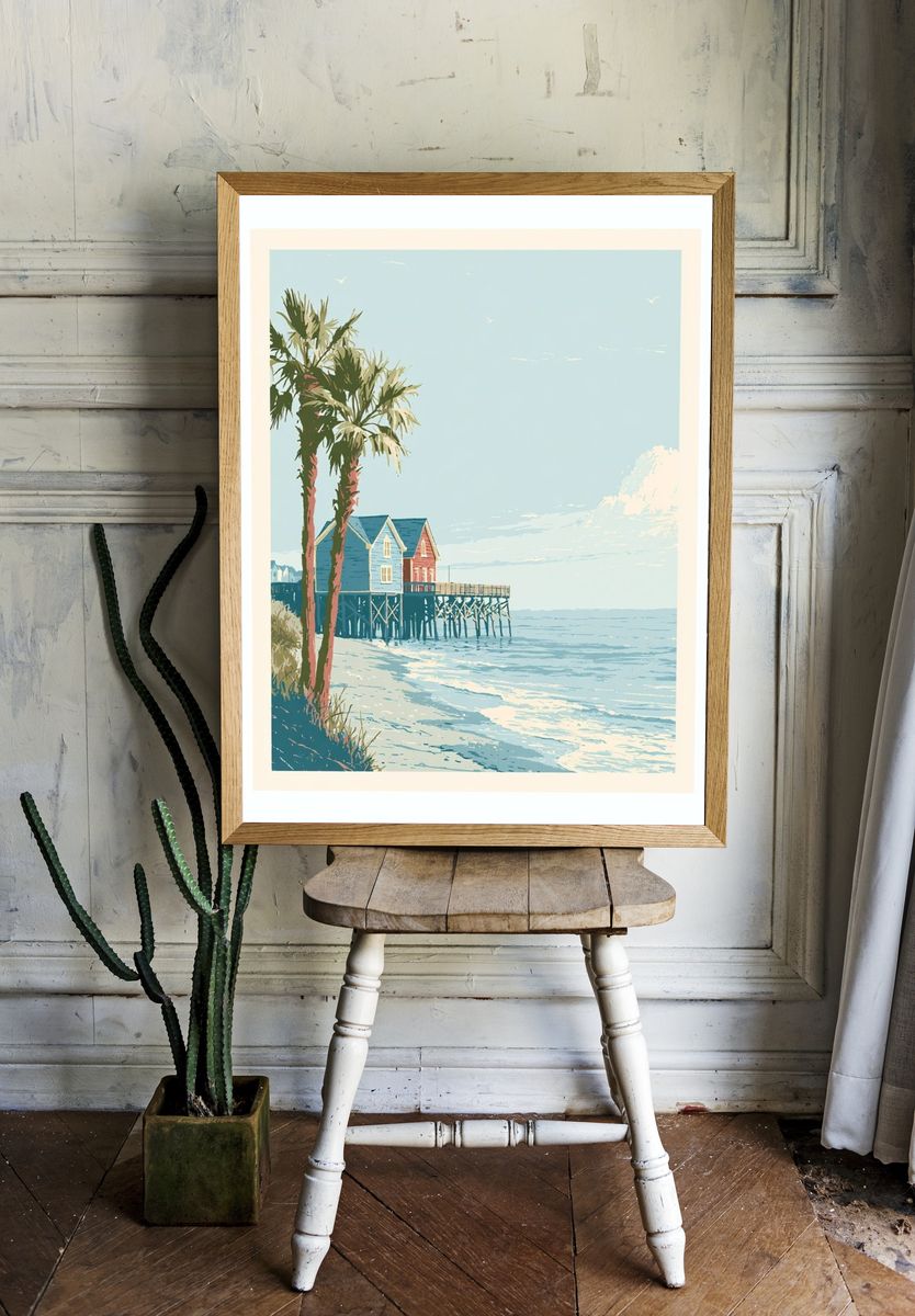 Coastal Pier at Sunrise Print. — room view 1