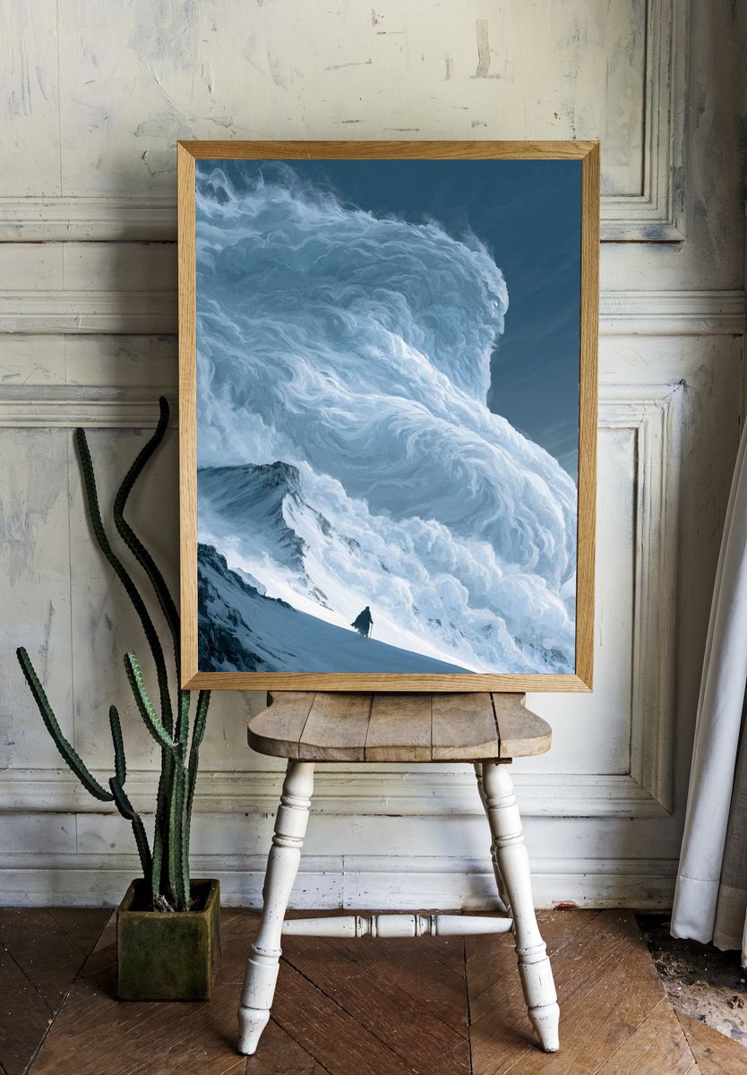 Snowy Mountain Storm Illustration Poster. — room view 1
