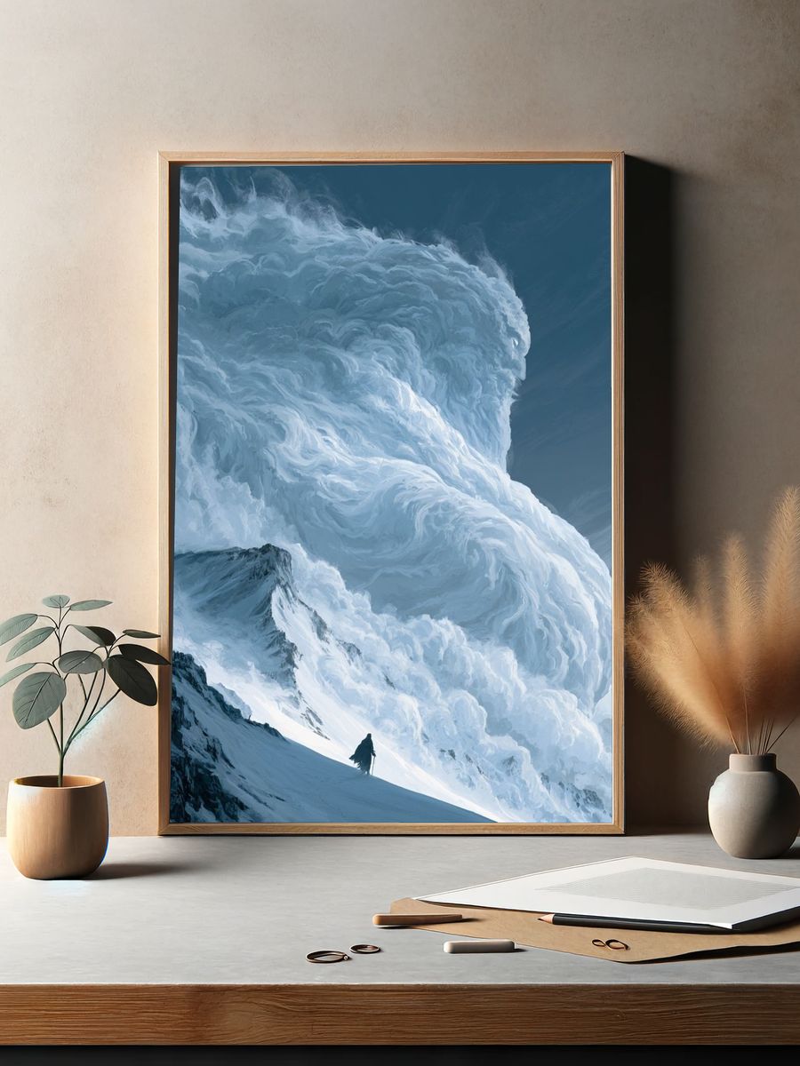 Snowy Mountain Storm Illustration Poster. — room view 2