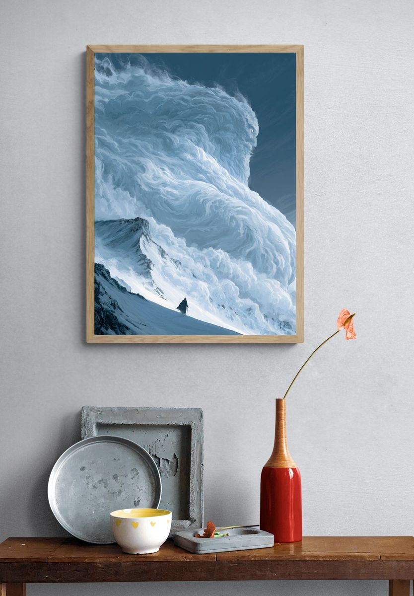 Snowy Mountain Storm Illustration Poster. — room view 3